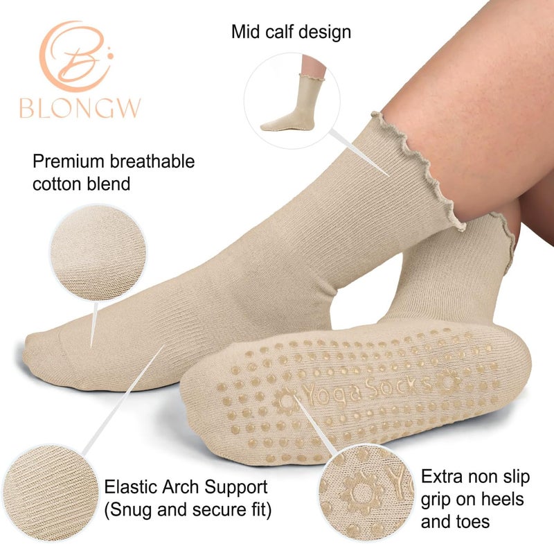 BLONGW Pilates Socks with Grips for Women, Non-Slip Yoga Athletic Socks for Barre Barefoot Workout Hospital - Image 3